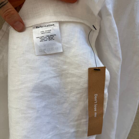 NEW Reformation $248 Brodie Puff Sleeve White Linen Open Back Mini Dress - Picture 6 of 8